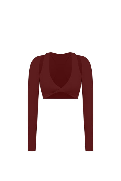 Twist-Front Shoulder Cut Crop Top