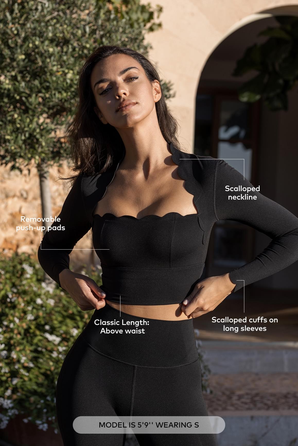 Scallop Cropped Long Sleeve Top