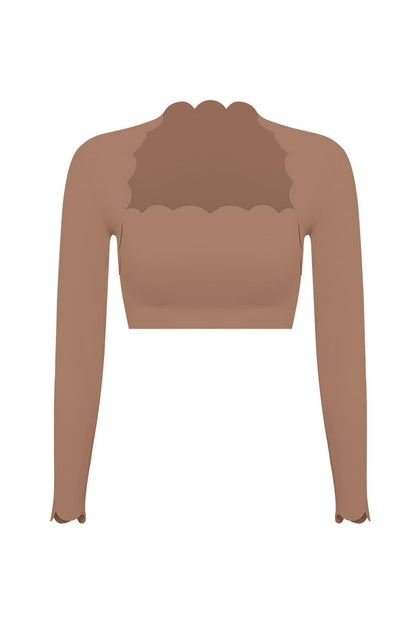 Scallop Cropped Long Sleeve Top