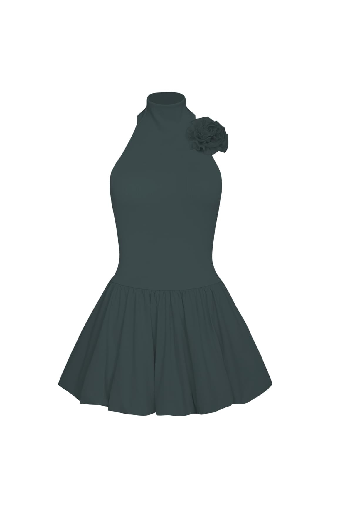 Riviera Floral Halter Mock Neck Dress