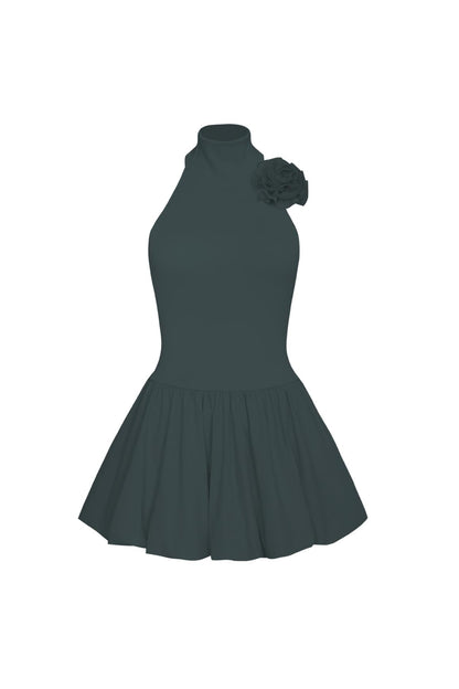 Riviera Floral Halter Mock Neck Dress