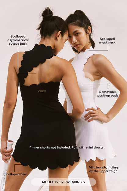 Scallop Back Mock Neck Dress