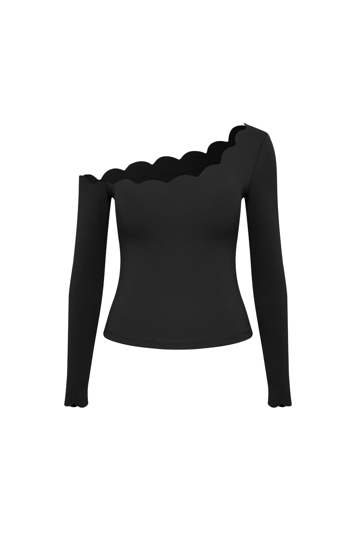 One-shoulder Scallop Long Sleeve Top