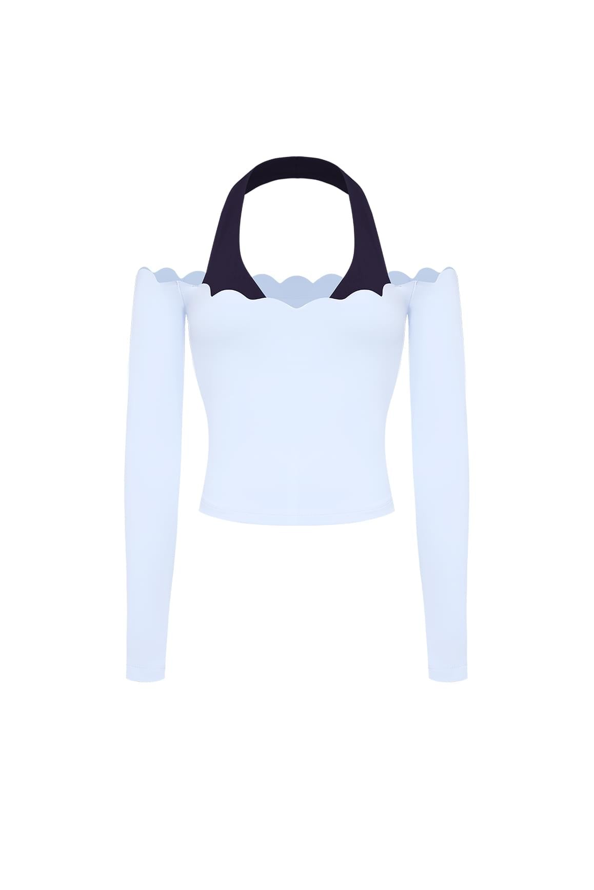 Scallop Off-Shoulder Colorblock Long Sleeve Top