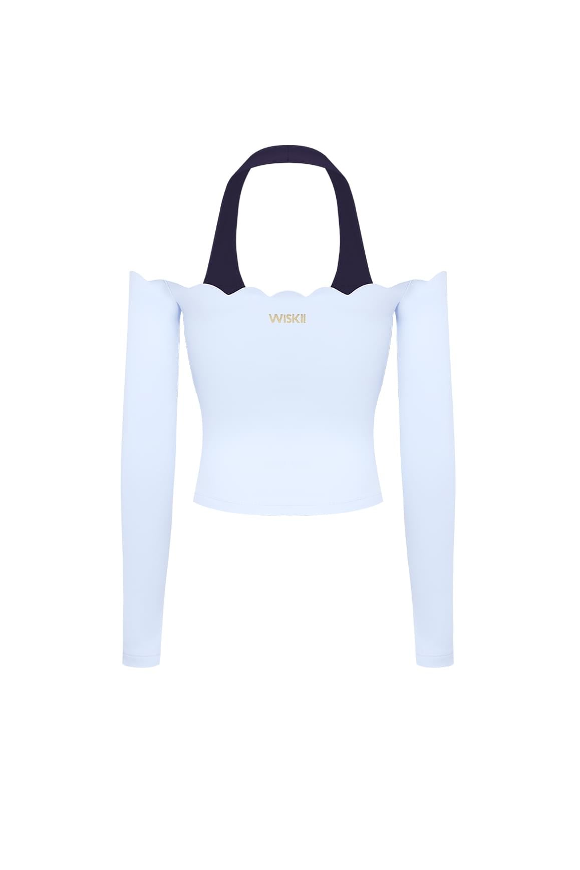Scallop Off-Shoulder Colorblock Long Sleeve Top