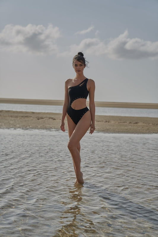 One Shoulder Laser Cut Swimsuit