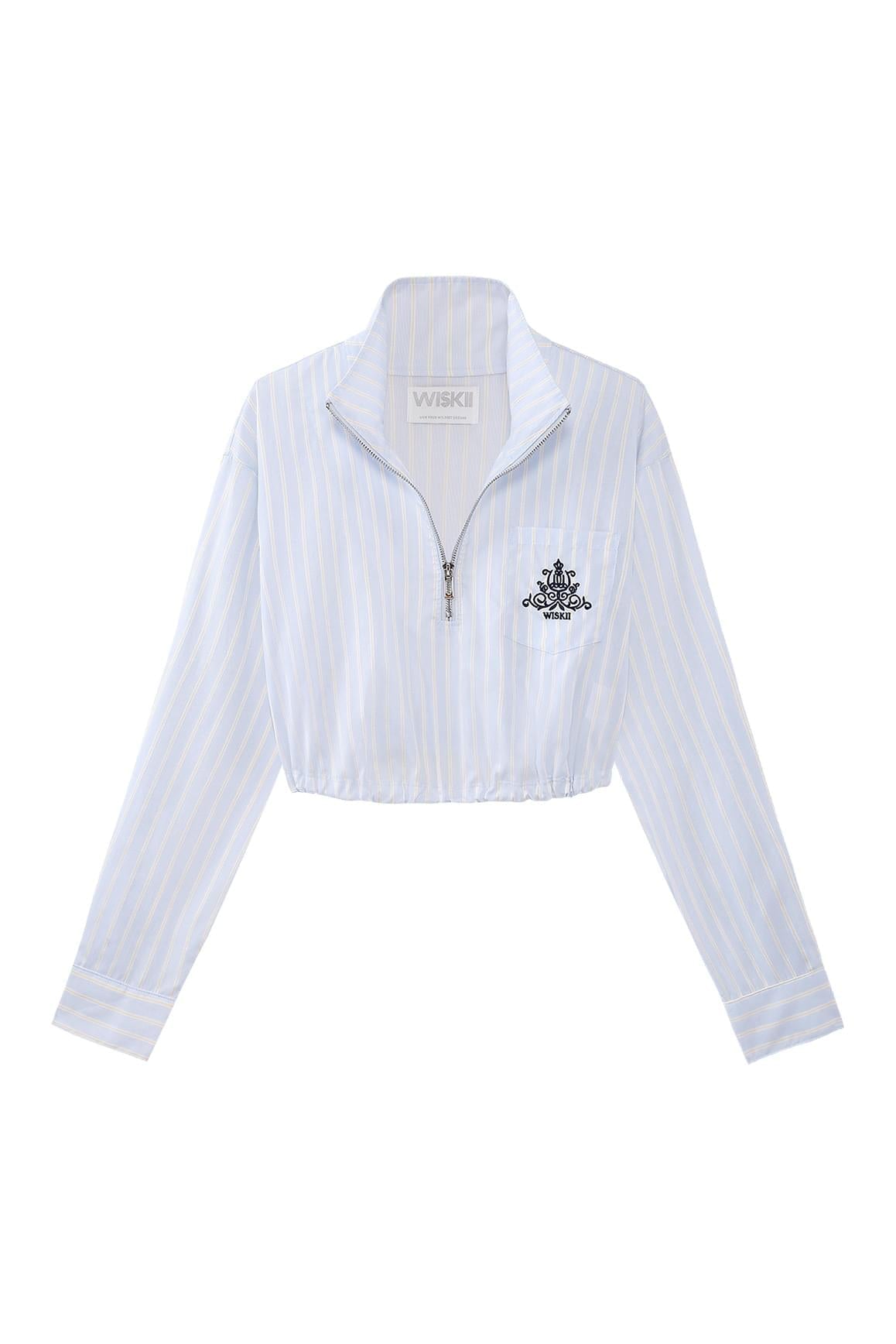 Stripe Half-Zip Crop Shirt