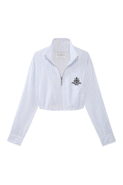 Stripe Half-Zip Crop Shirt