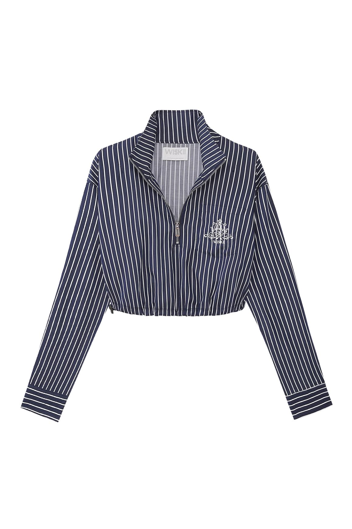 Stripe Half-Zip Crop Shirt